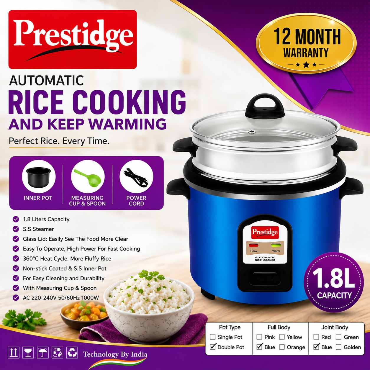 Prestidge Rice Cooker 1.8L